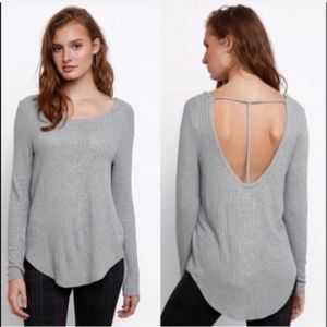 NWT CHASER | Black Waffle Knit T-Back Long Sleeve Thermal Top | Size Medium